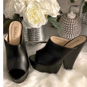 Bella Marie wedge heel shoes HEATHER-2 BLACK PU Size 8